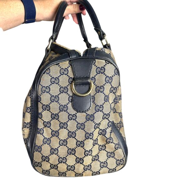 Gucci Vintage Web Boston GG Canvas Navy Red Satchel Medium - FLAWS READ - Picture 9 of 13